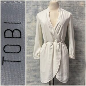 TOBI White Long Sleeve V‎ Neck Wrap Sheath Dress Womens Small